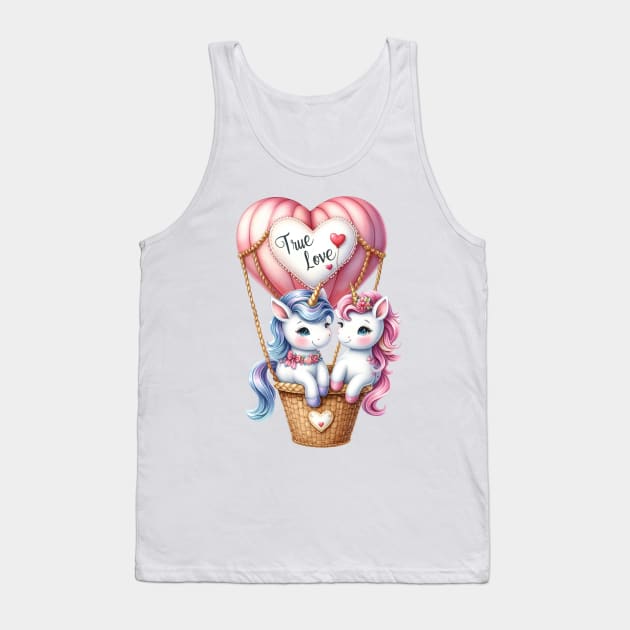 Valentine Unicorn Couple On Hot Air Balloon Tank Top by Chromatic Fusion Studio